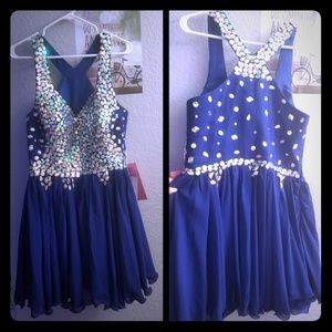 SHORT ROYAL BLUE CRYSTAL TOP JUNIOR PROM DRESS